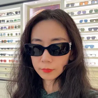 Black White Rectangular Narrow-Frame Dark Tinted Lenses Sunglasses