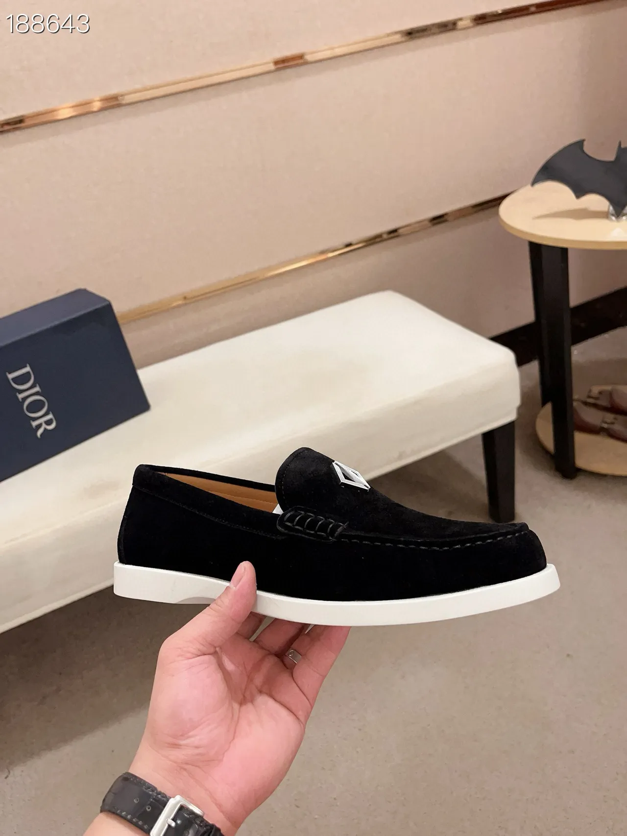 Black White Suede Upper Rubber Sole Loafer 4