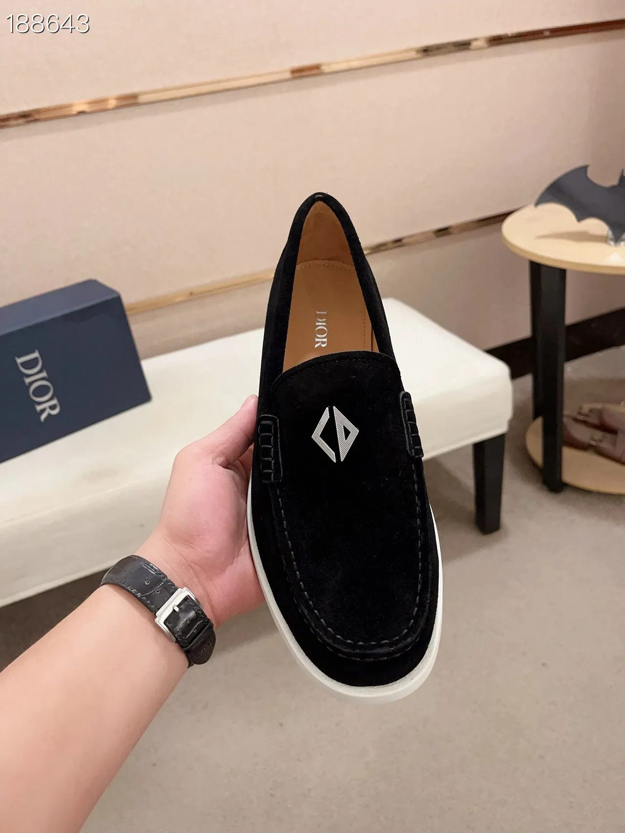 Black White Suede Upper Rubber Sole Loafer 6