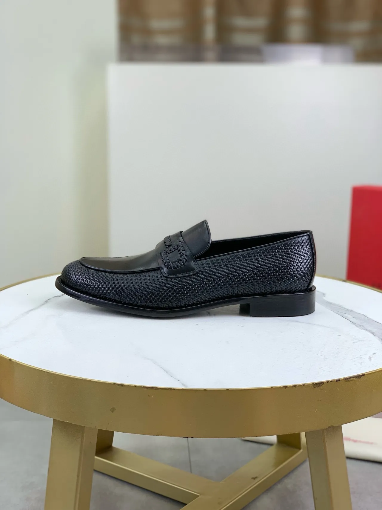 Black Woven Leather Braided Strap Loafer 5