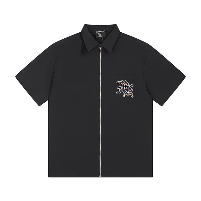 Black Zip-Front Embroidered Graphic Shirt 2