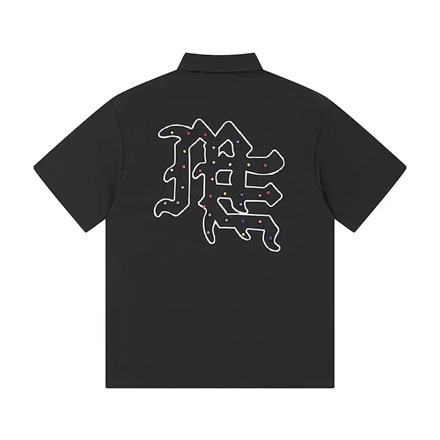 Black Zip-Front Embroidered Graphic Shirt 3