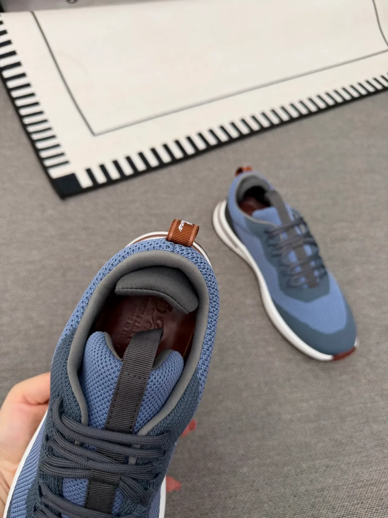 Blue Brown Knit Mesh Upper Two-Tone Color Blocking Sneakers 4
