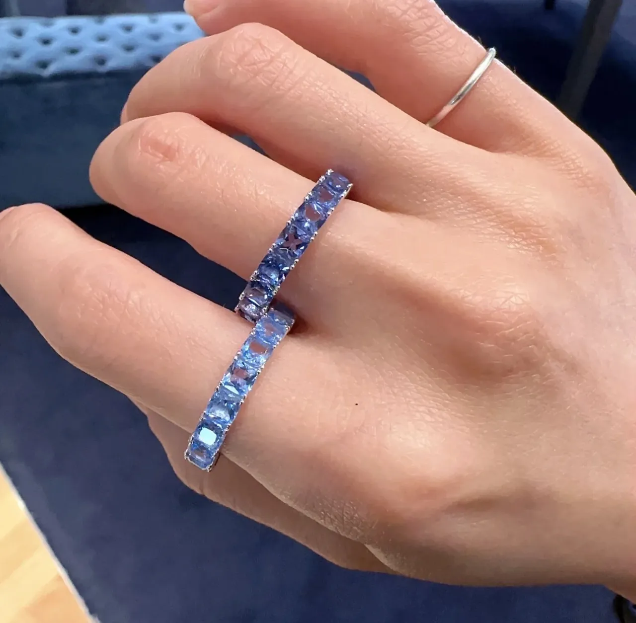 Blue Gemstone Channel-Set Eternity Band Ring 2