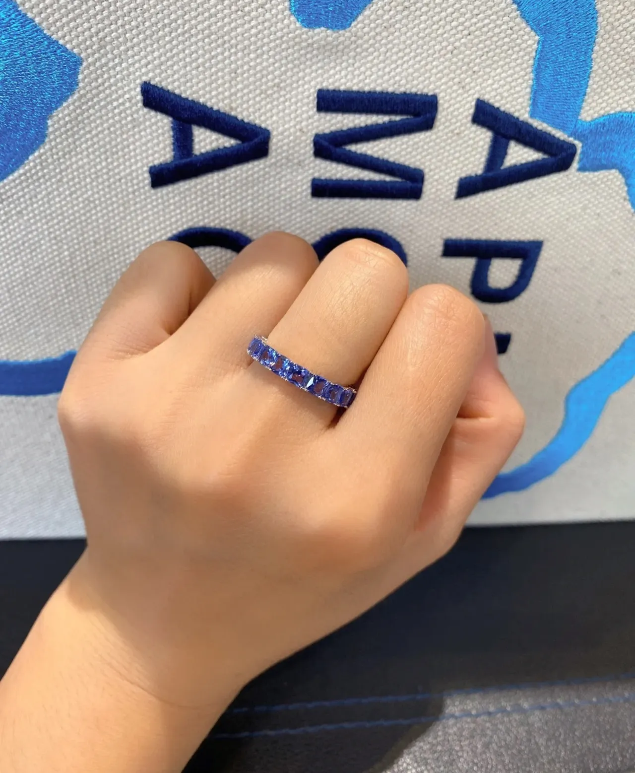 Blue Gemstone Channel-Set Eternity Band Ring 4