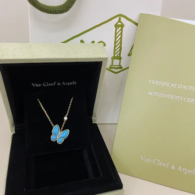 Blue Gold Butterfly Pendant Enamel Wings Necklace 5