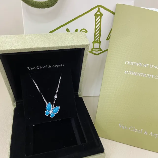 Blue Gold Butterfly Pendant Enamel Wings Necklace 6