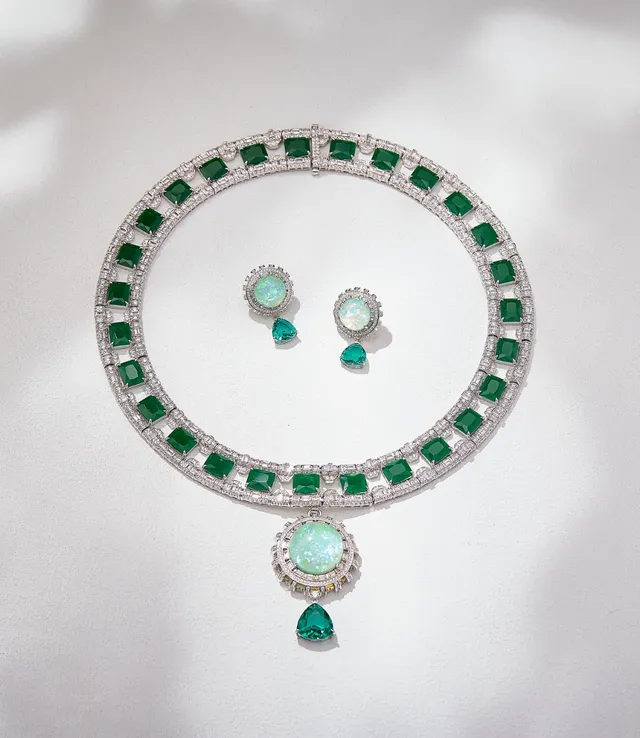 Blue Green Multi-Row Collar Square-Cut Sapphire Necklace 3