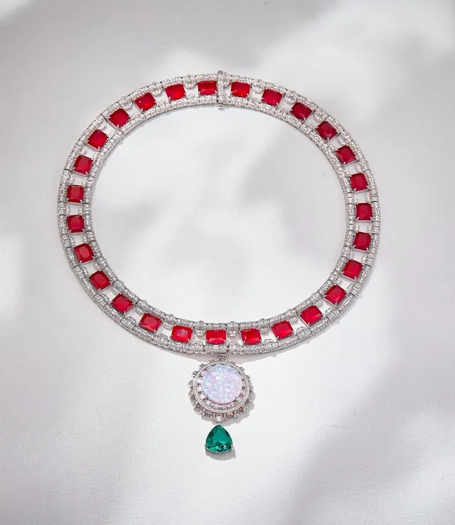 Blue Green Multi-Row Collar Square-Cut Sapphire Necklace 7