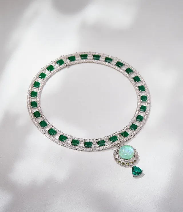 Blue Green Multi-Row Collar Square-Cut Sapphire Necklace 8