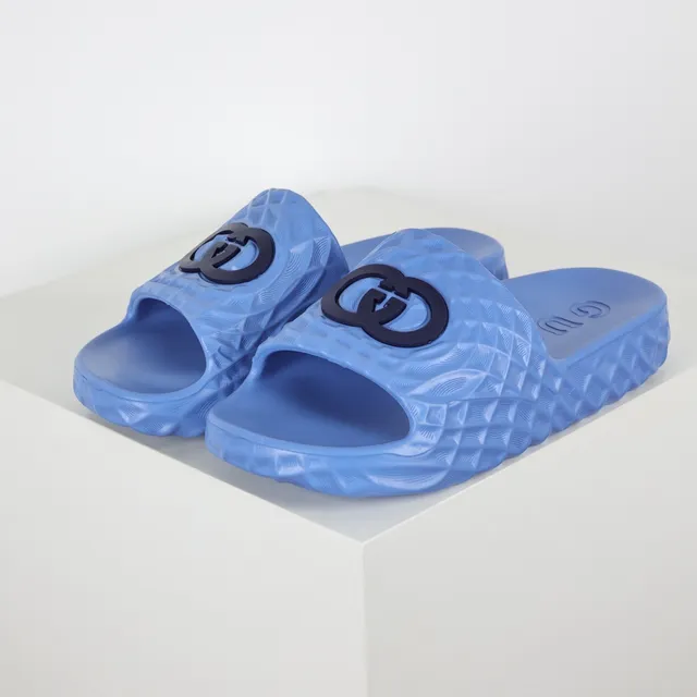 Blue Navy Molded Rubber Quilted Diamond Sole Slippers 2