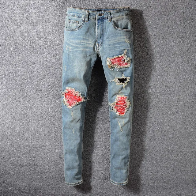 jeans bleus et rouges distressed ripped 2