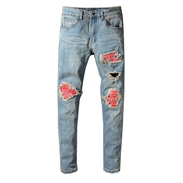 jeans bleus et rouges distressed ripped 3