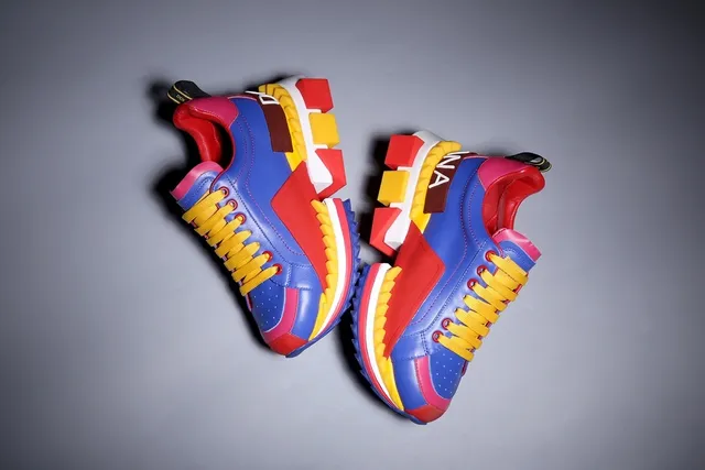 Blue Red Sculpted Sole Multi-Color Block Construction Chunky Sneakers 2