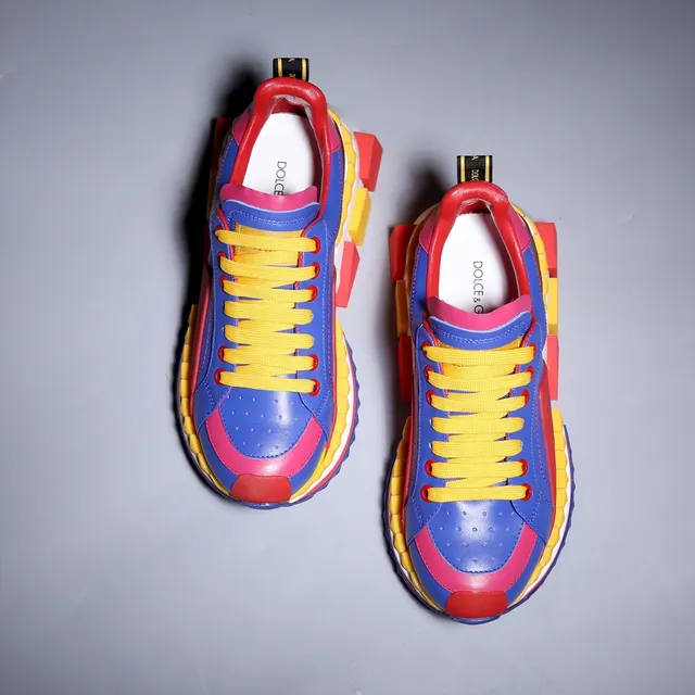 Blue Red Sculpted Sole Multi-Color Block Construction Chunky Sneakers 5