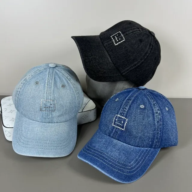 Blue Silver Denim Rhinestone-Embellished Square Baseball Cap 2