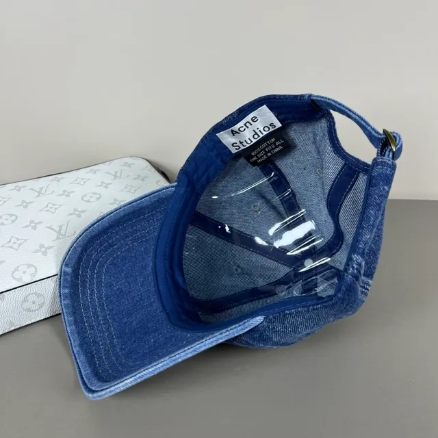 Blue Silver Denim Rhinestone-Embellished Square Baseball Cap 4