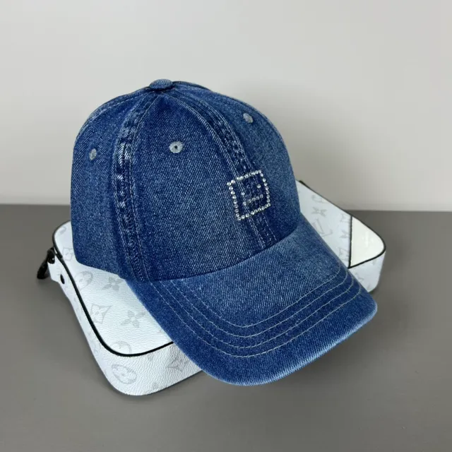 Blue Silver Denim Rhinestone-Embellished Square Baseball Cap 7