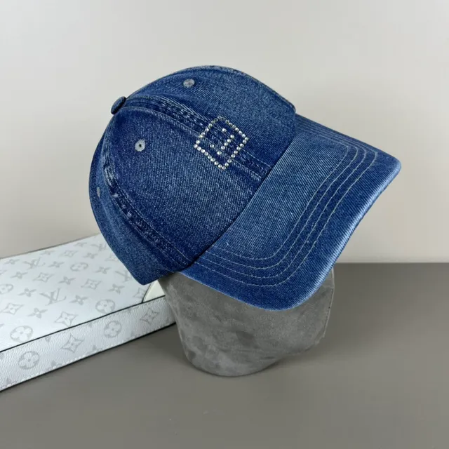 Blue Silver Denim Rhinestone-Embellished Square Baseball Cap 9