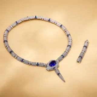 Collar Dije Cabeza de Serpiente Azul Plata Pavé-Set Piedras Transparentes