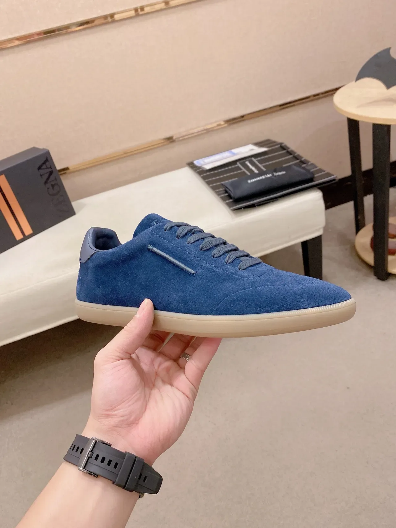 Blue Suede Low-Top Lace-Up Sneaker 5