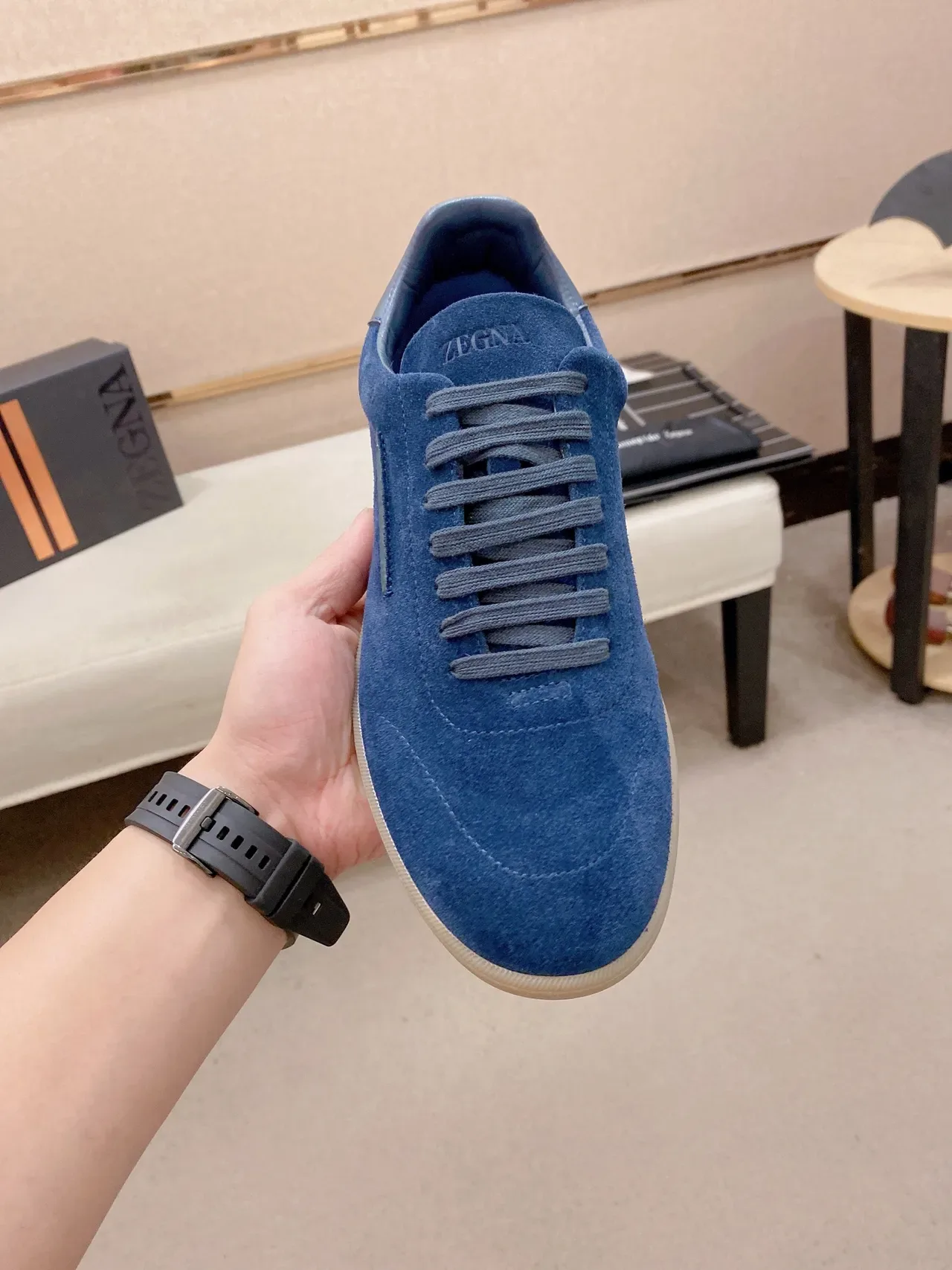 Blue Suede Low-Top Lace-Up Sneaker 6