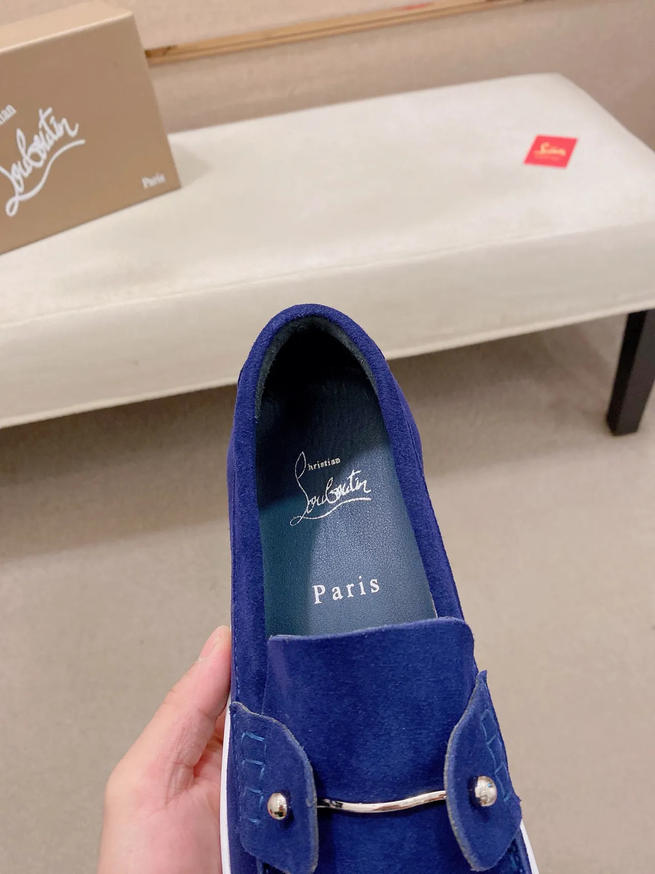 Blue White Suede Upper Platform Sole Loafer 3