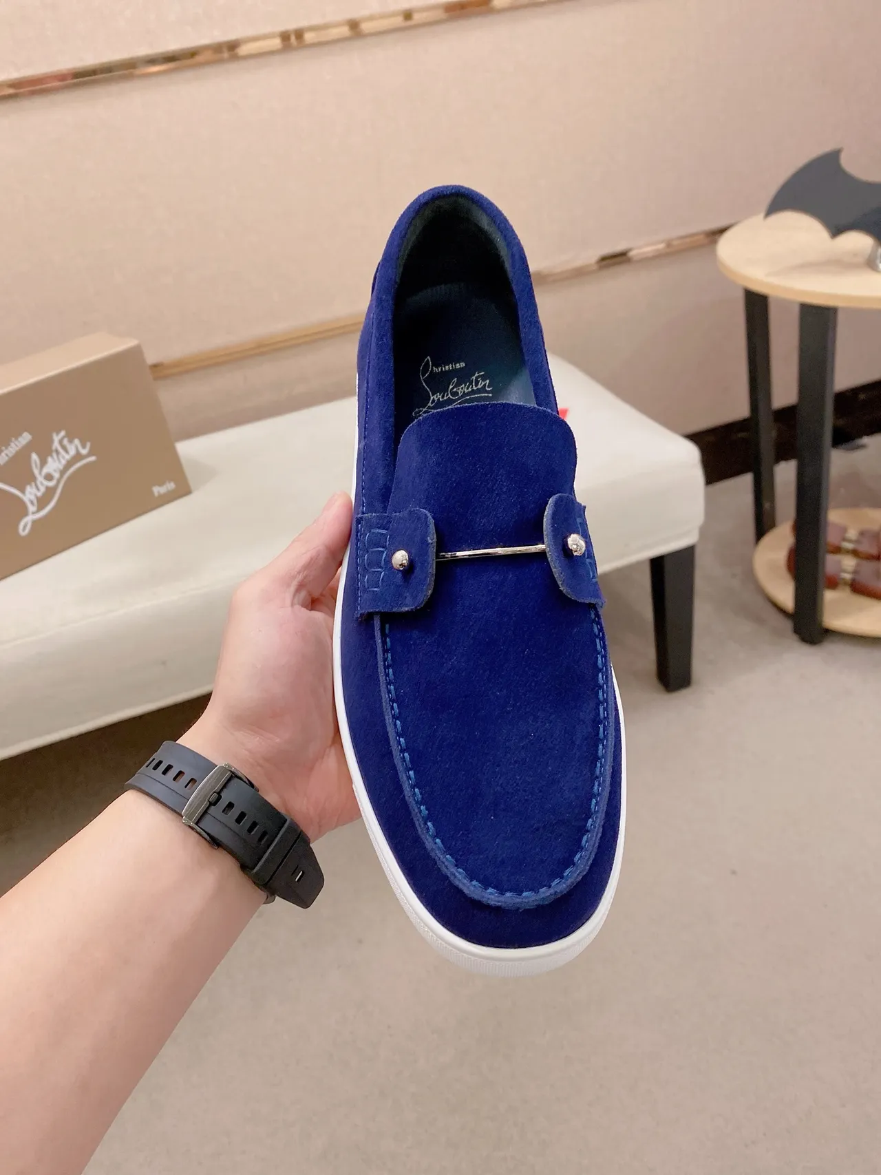 Blue White Suede Upper Platform Sole Loafer 5