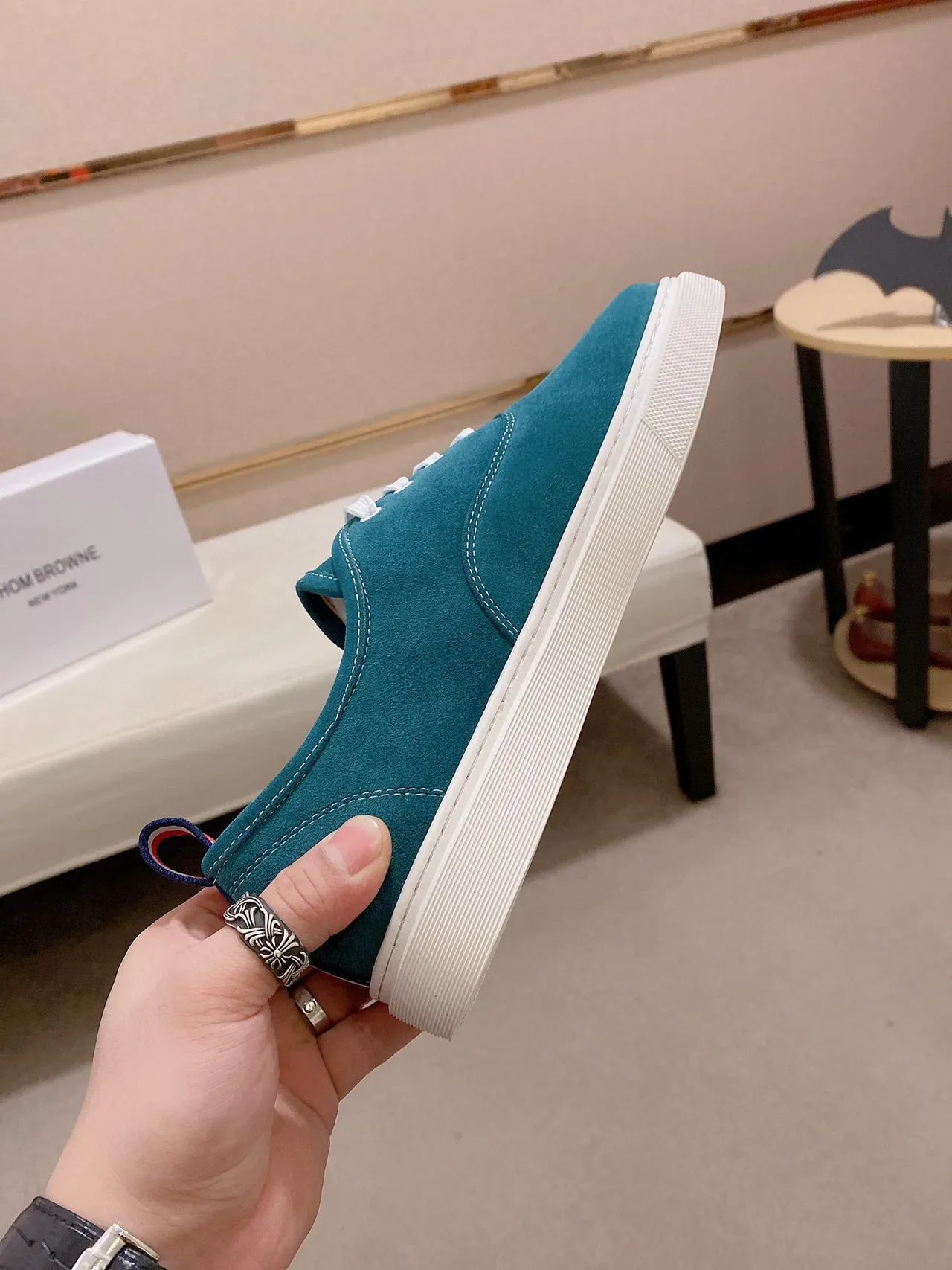 Blue White Teal Suede Upper Laces Sneakers 4