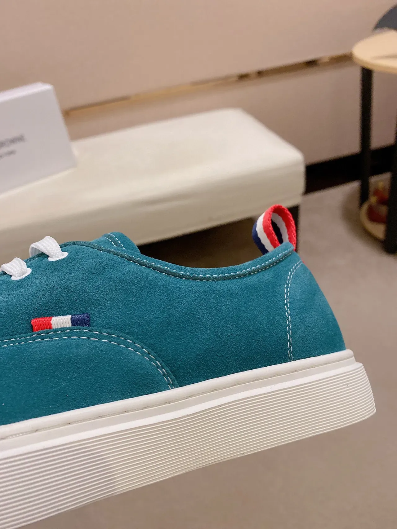 Blue White Teal Suede Upper Laces Sneakers 5