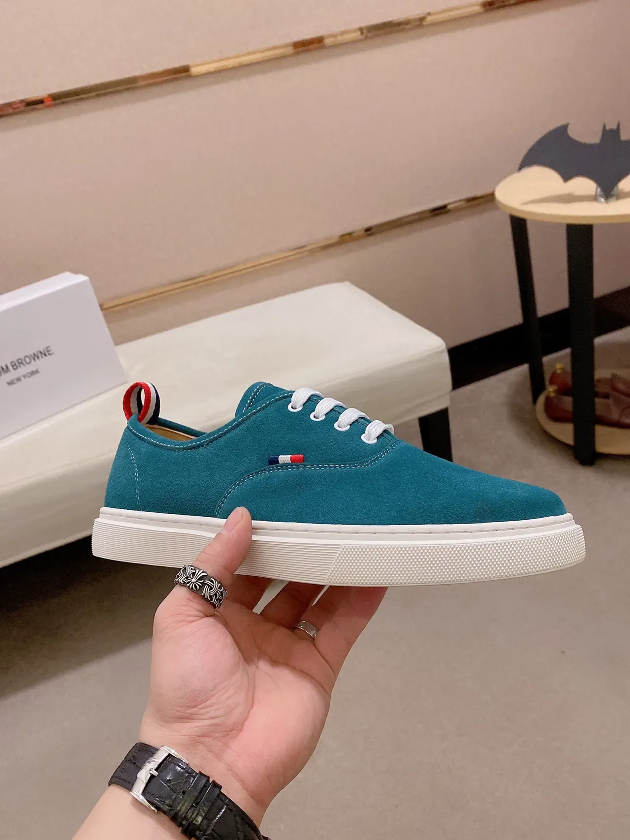 Blue White Teal Suede Upper Laces Sneakers 7