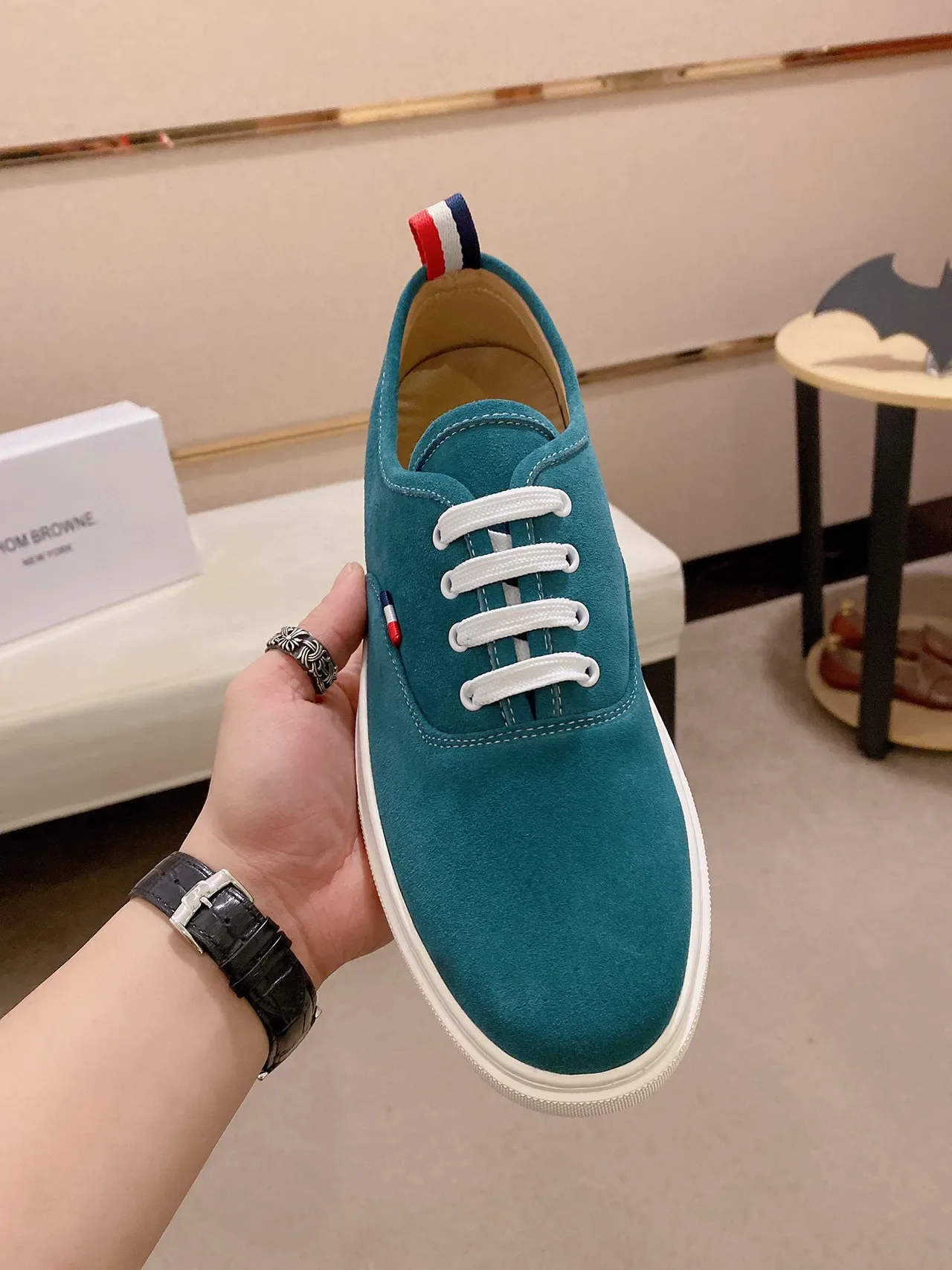 Blue White Teal Suede Upper Laces Sneakers 9