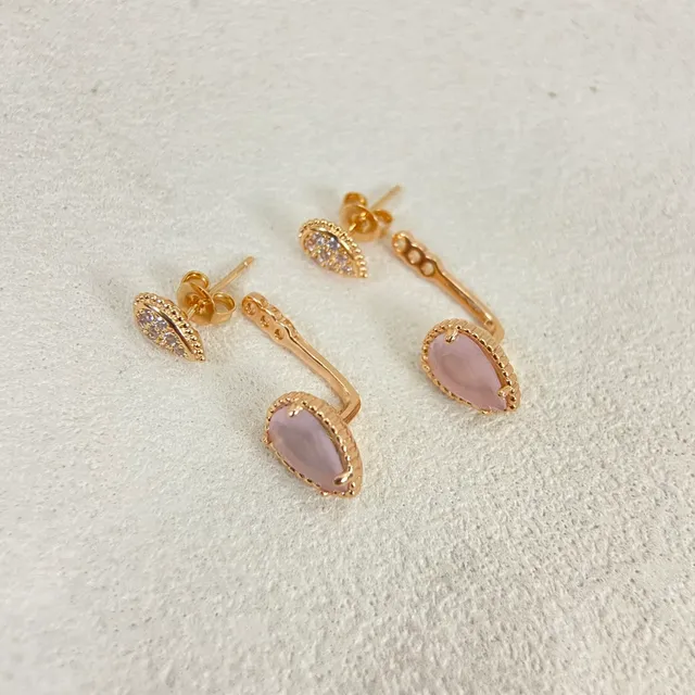 Boucheron Pink Teardrop Stone and Pavé Earrings 3