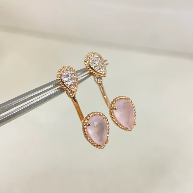Boucheron Pink Teardrop Stone and Pavé Earrings 4