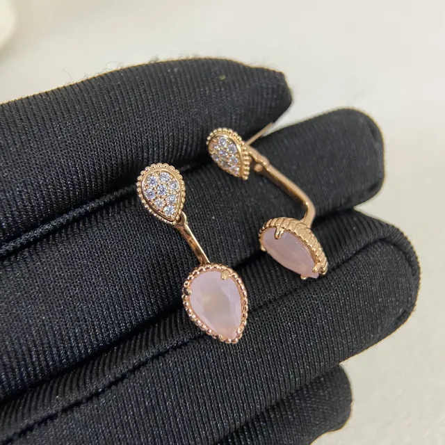 Boucheron Pink Teardrop Stone and Pavé Earrings 5