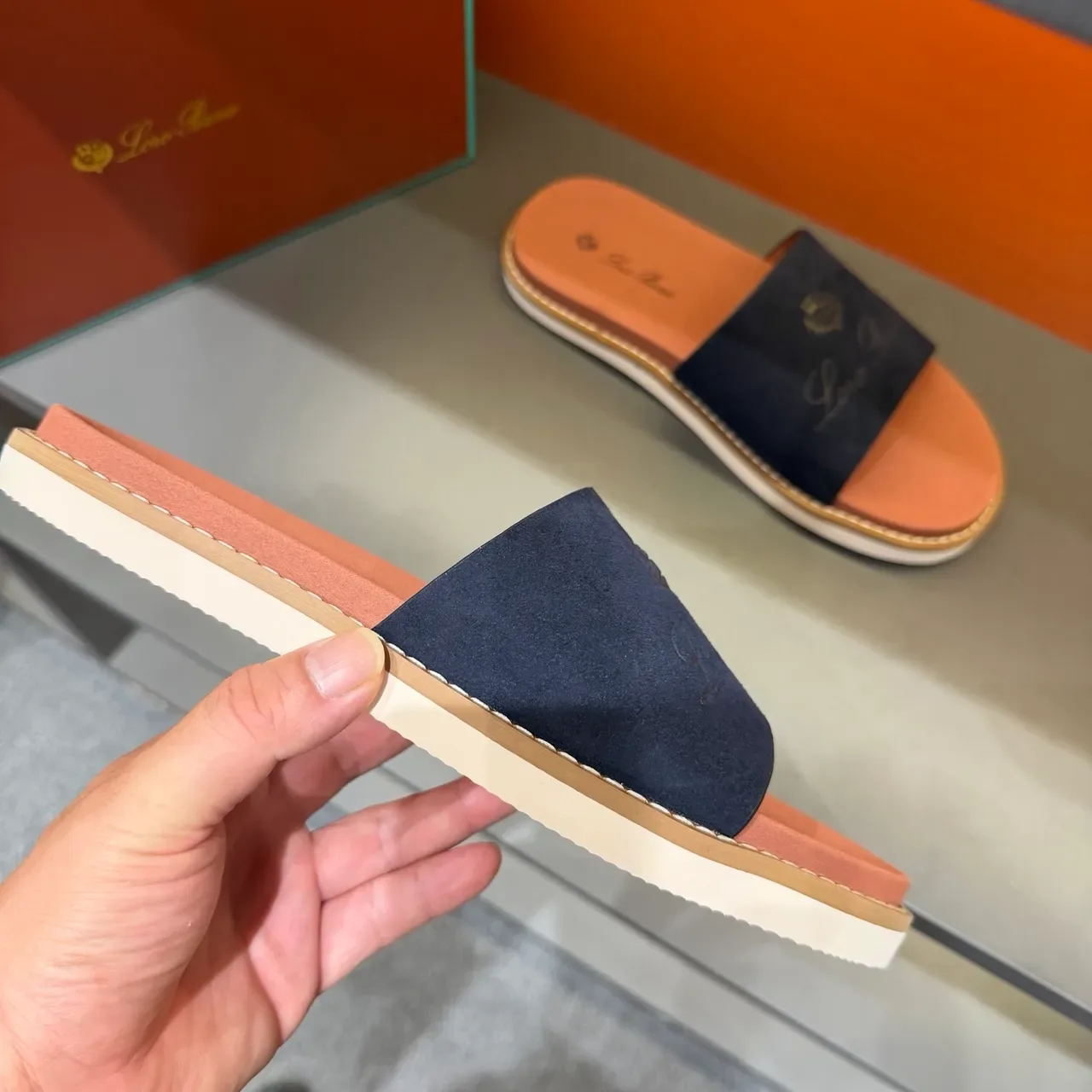 Brown Beige Single Wide Strap Suede-Like Upper Slippers 3