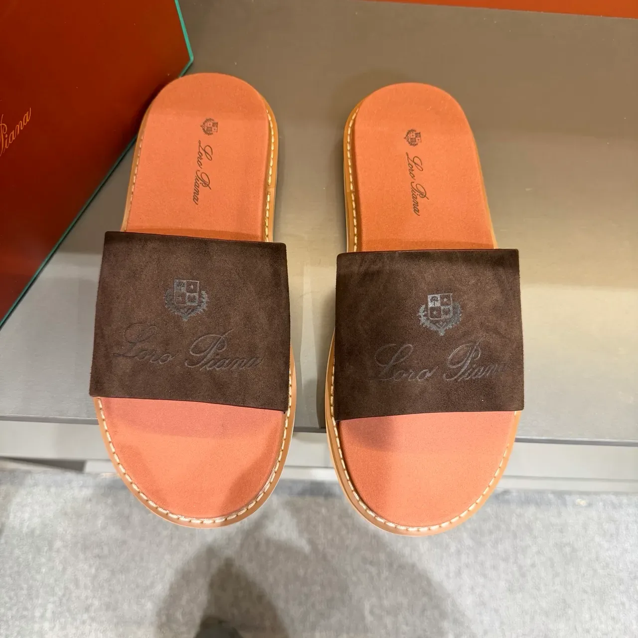 Brown Beige Single Wide Strap Suede-Like Upper Slippers 14
