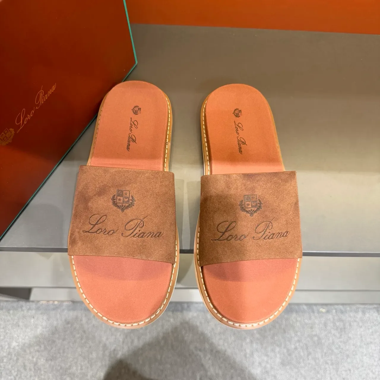 Brown Beige Single Wide Strap Suede-Like Upper Slippers 17