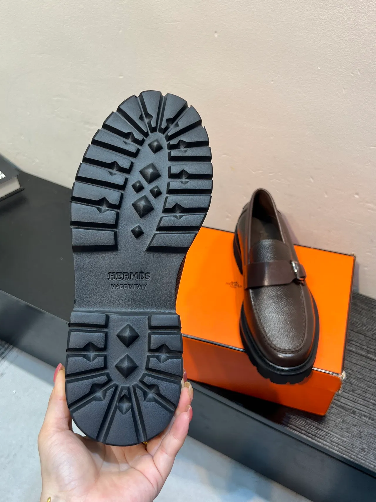 Brown Black Buckle Strap Textured Leather Upper Loafer 9