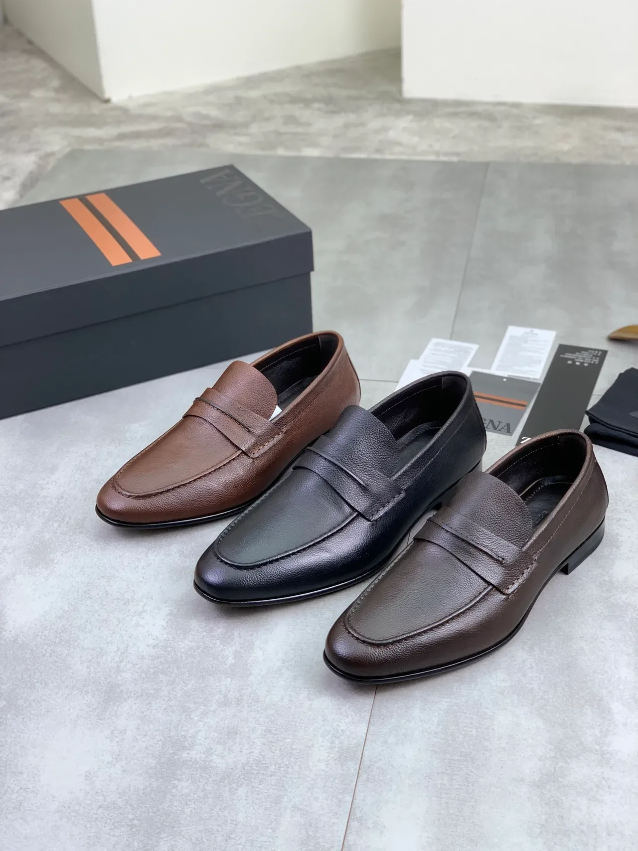 Brown Black Pebbled Leather Penny Loafer 2