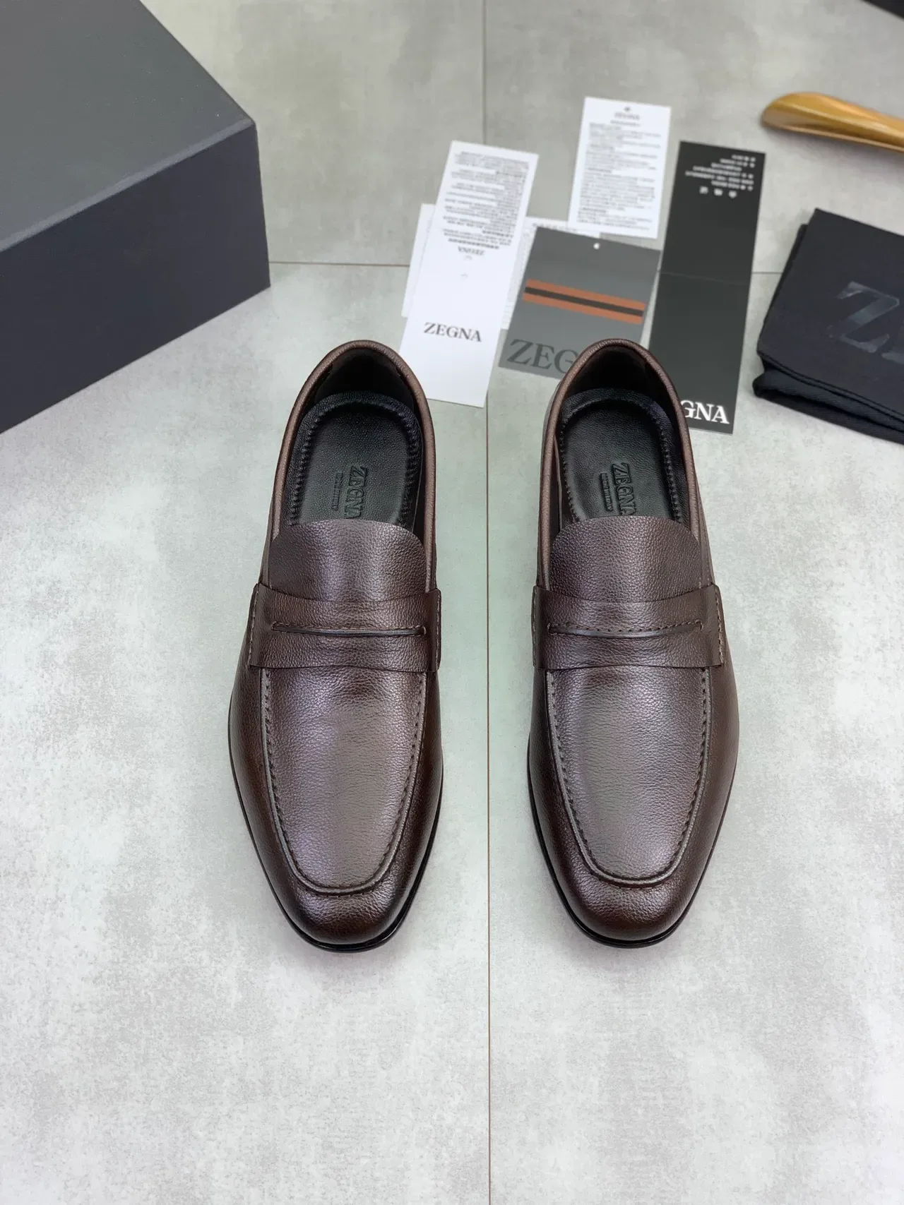 Brown Black Pebbled Leather Penny Loafer 5