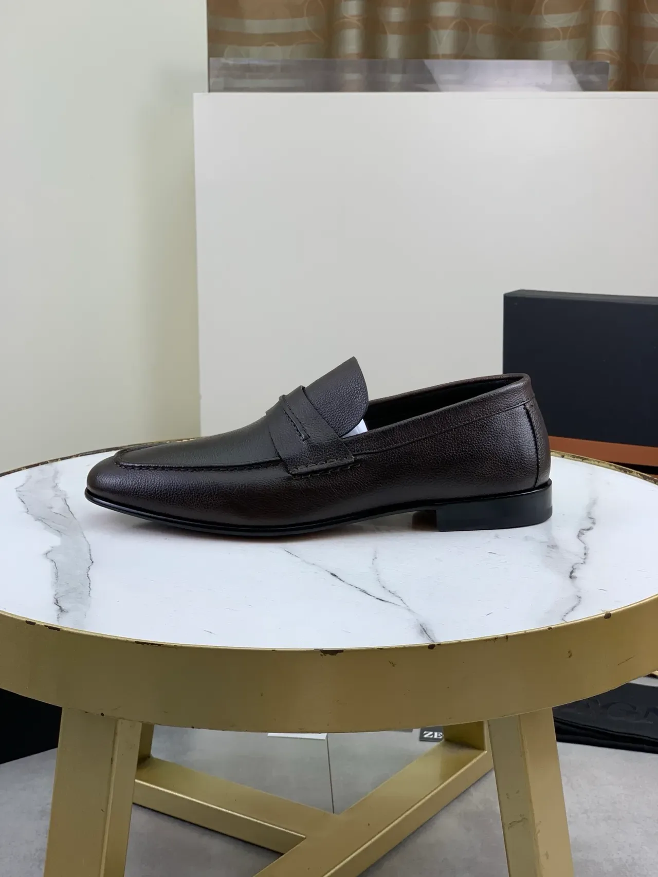 Brown Black Pebbled Leather Penny Loafer 6