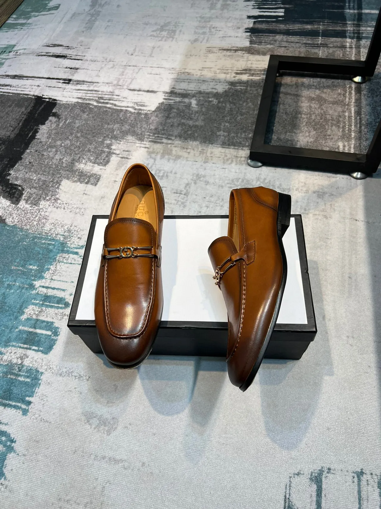 Marrom Preto Polido Tan Couro Fivela Cavalo Metal Loafer 4