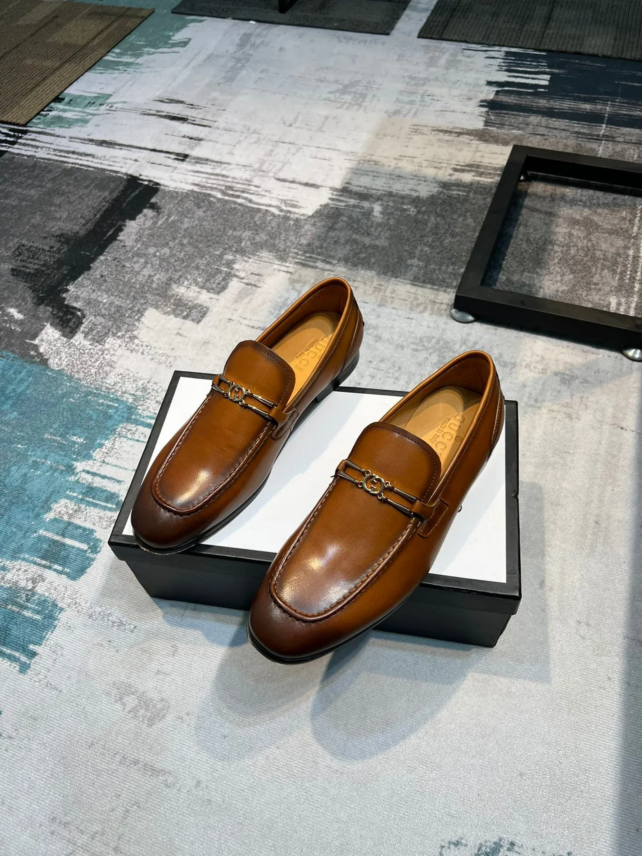 Marrom Preto Polido Tan Couro Fivela Cavalo Metal Loafer 5