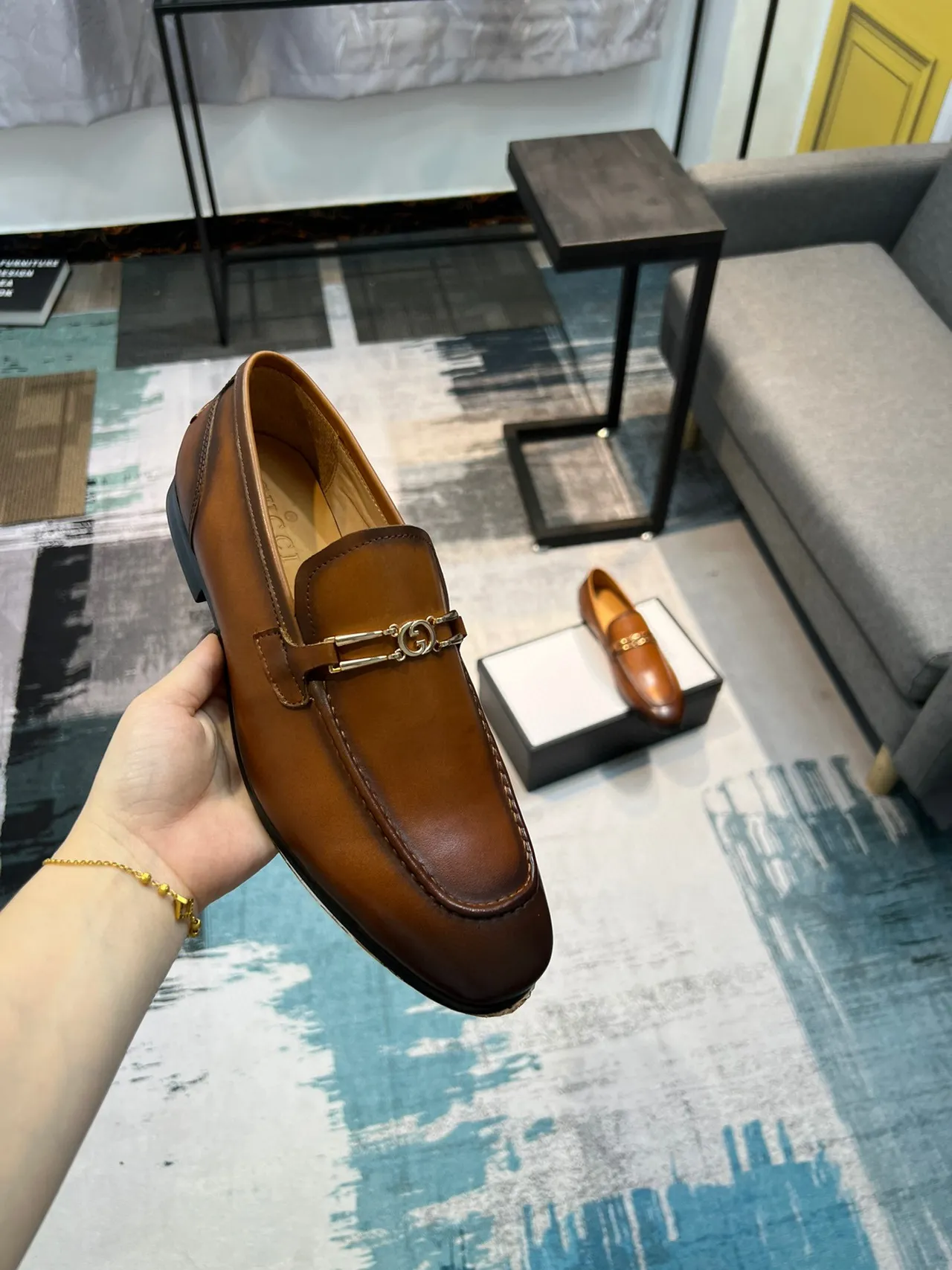 Marrom Preto Polido Tan Couro Fivela Cavalo Metal Loafer 6
