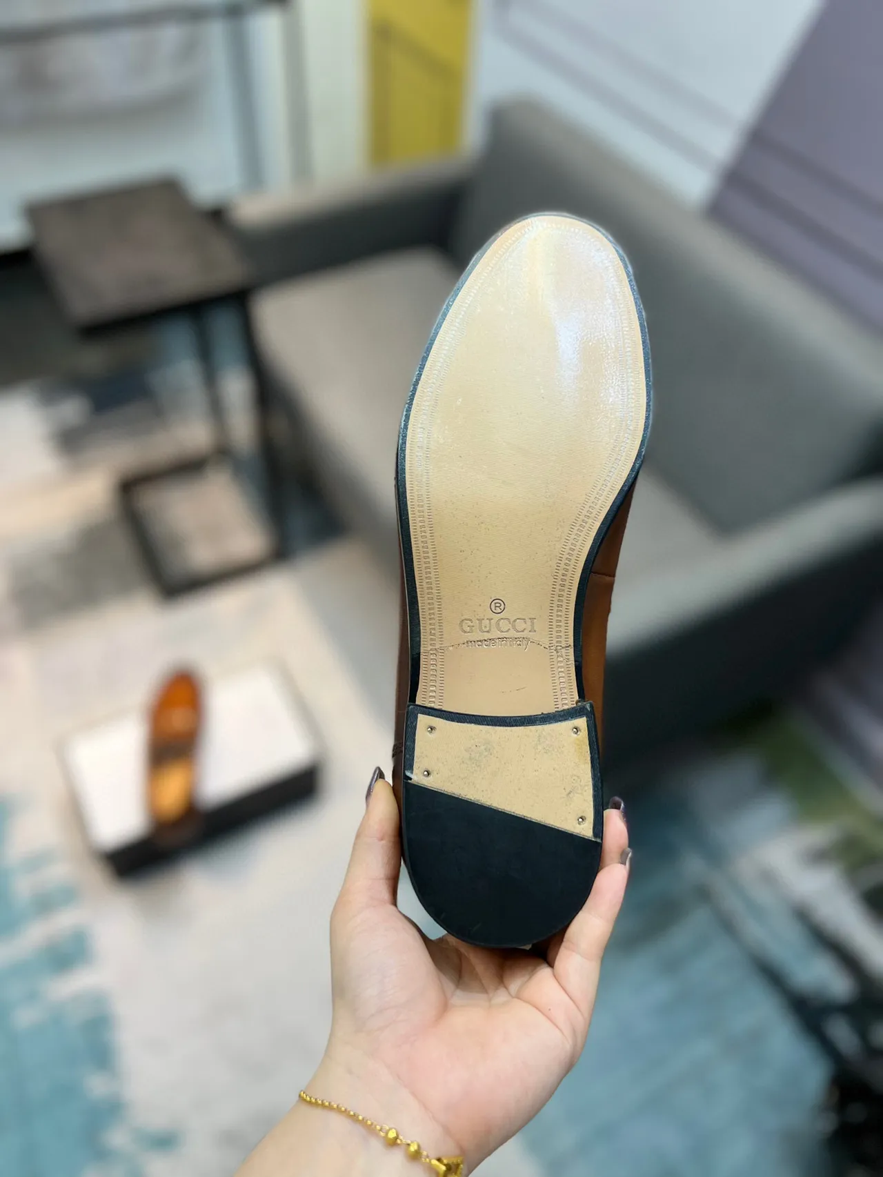 Marrom Preto Polido Tan Couro Fivela Cavalo Metal Loafer 9