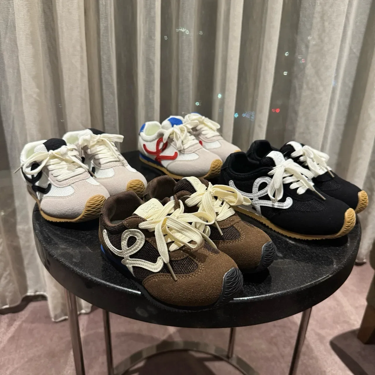 Brown Blue Low-Top Mesh-Suede Hybrid Upper Sneakers 2