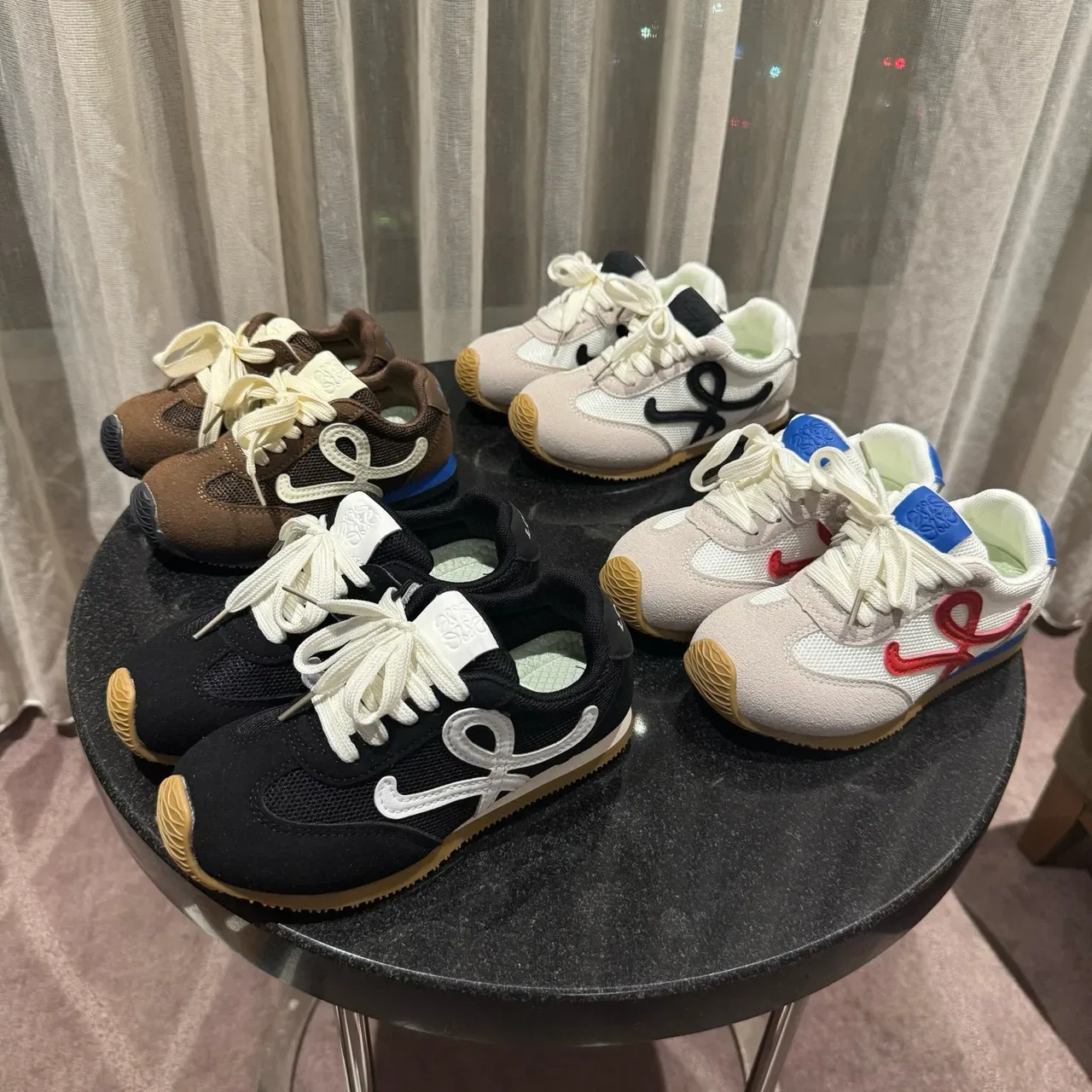Brown Blue Low-Top Mesh-Suede Hybrid Upper Sneakers 3