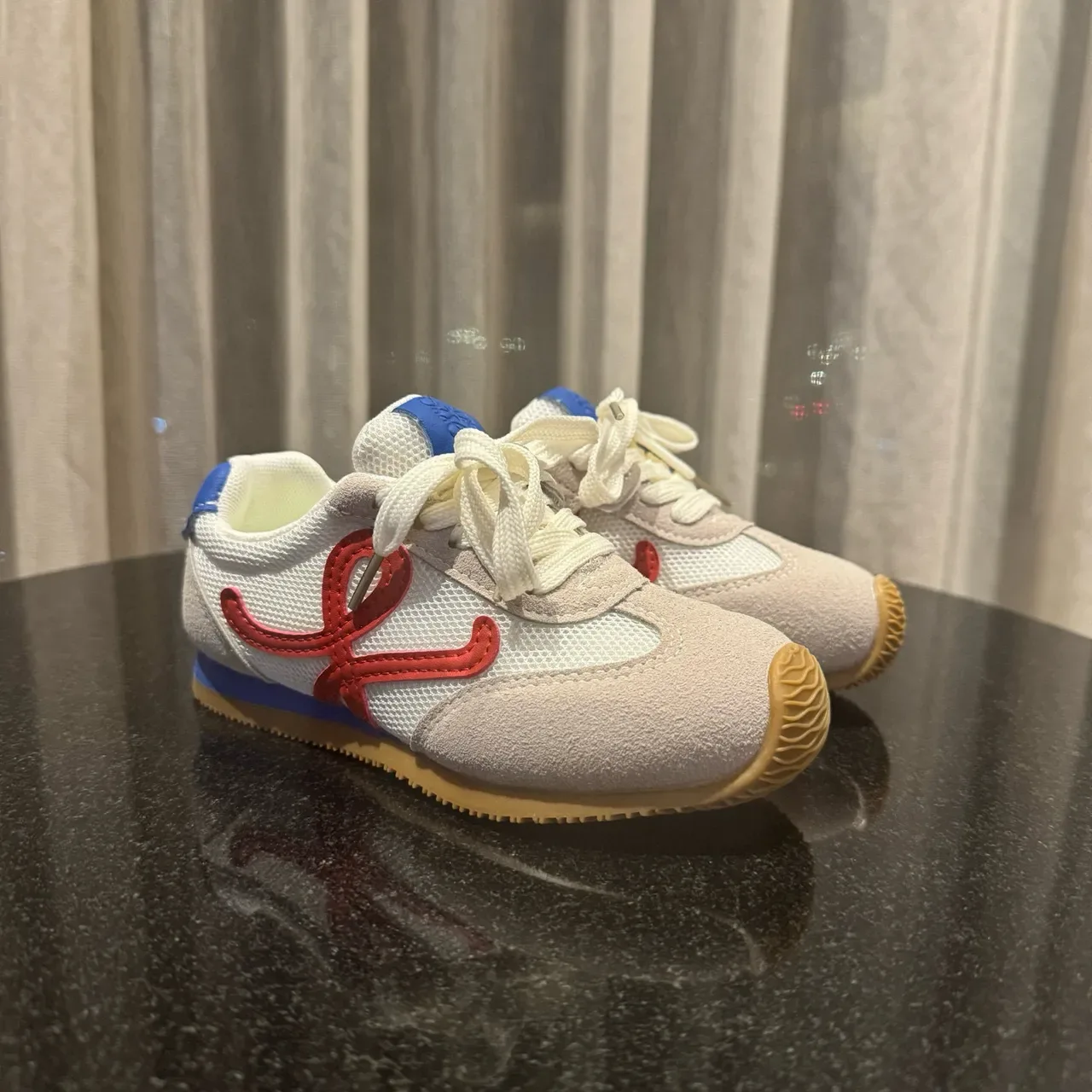 Brown Blue Low-Top Mesh-Suede Hybrid Upper Sneakers 23