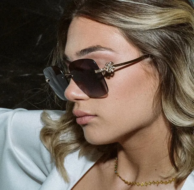 Brown Gold Rimless Square-Frame Gradient Lenses Sunglasses 2